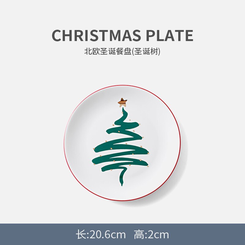 1pc Merry Christmas Ceramic Dinner Dish Plate Set Mug Dessert Cake Pastry Fruit Serving Plate Decorative Tableware: Christmas Tree Plate