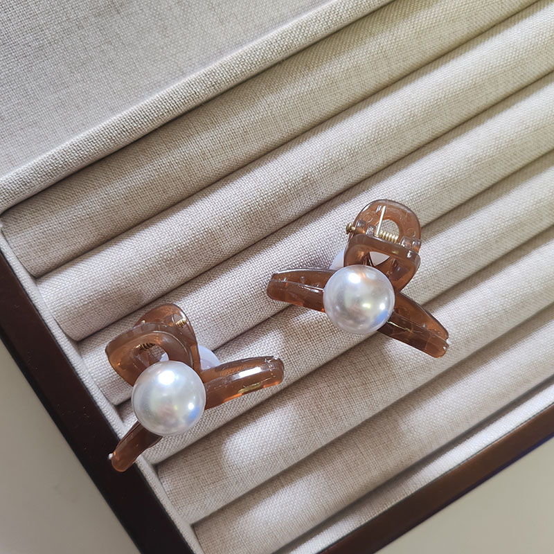 2 pinzas en forma de garra para el pelo de 4,5 cm con perlas sólidas, abrazaderas para niñas, mujeres, niños, para niños, accesorios para el cabello, diadema de cangrejo: Borgoña