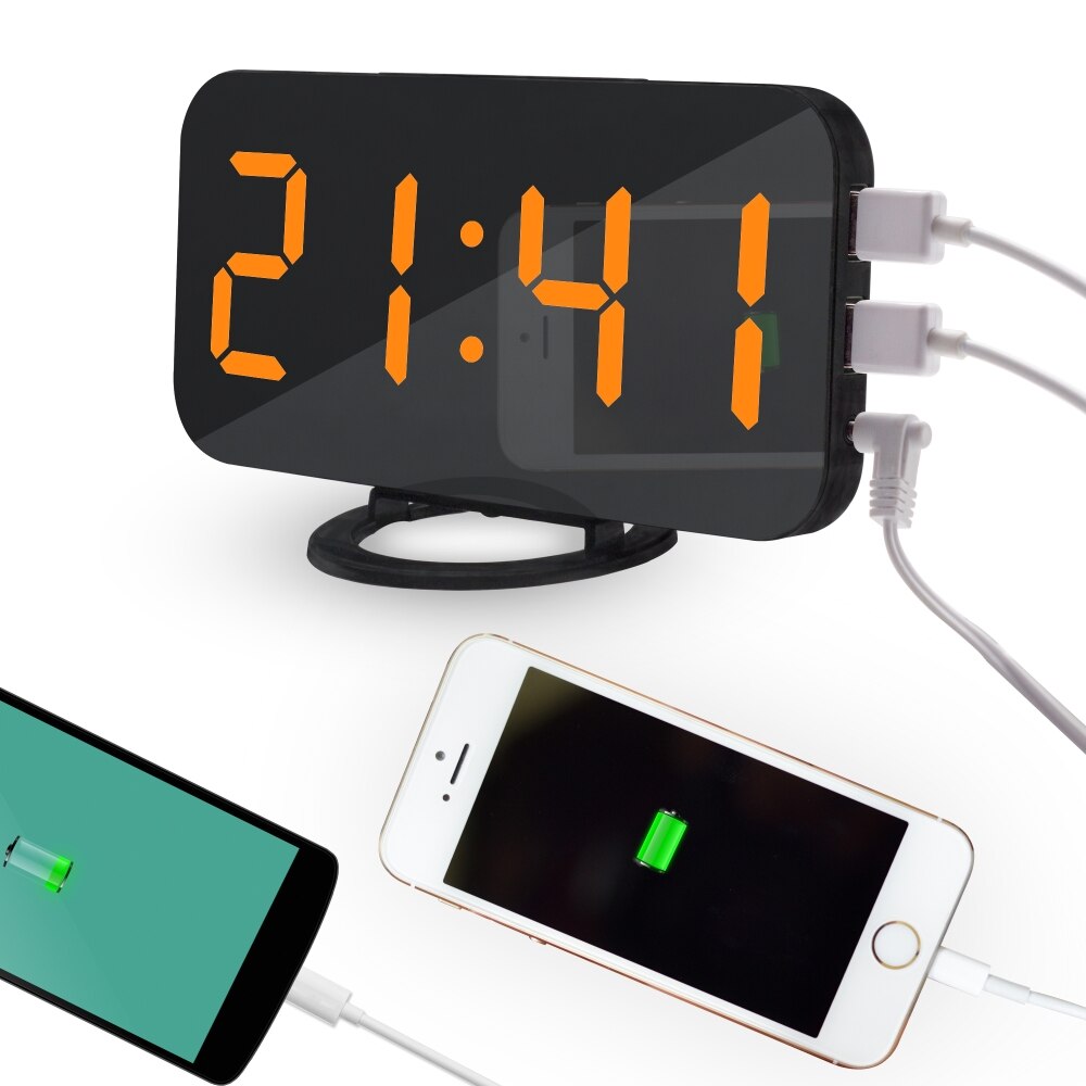 Digital led despertador snooze display tempo noite mesa de led 2 portas carregador usb para iphone android telefone alarme espel