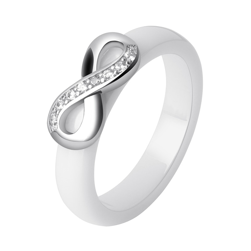 925 Rings Women 4mm Black White Ceramic Ring India Stone Crystal Infinity Comfort Wedding Rings Engagement Brand Jewelry
