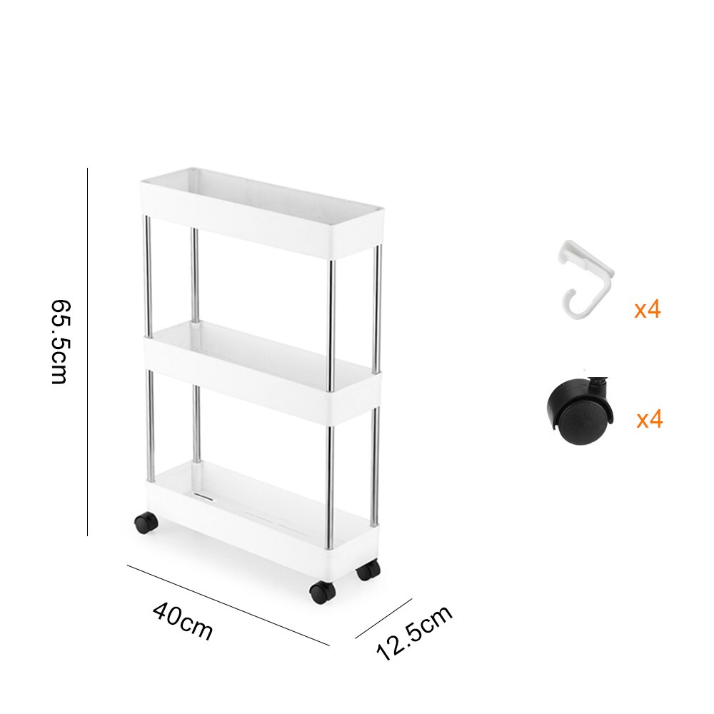 2/3/4 Tier Slim Storage Cart Mobile Shelving Unit Organizer Slide Out Storage Rolling Utility Cart Rack for Kitchen Bathroom: 3 Tier-White-narrow