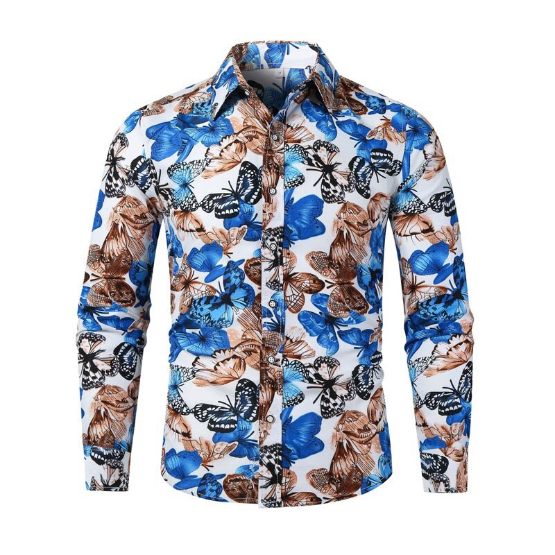 Mænds slim fit blomsterskjorte mandlig langærmet skjorte forår efterår afslappet skjorte toppe m -3xl