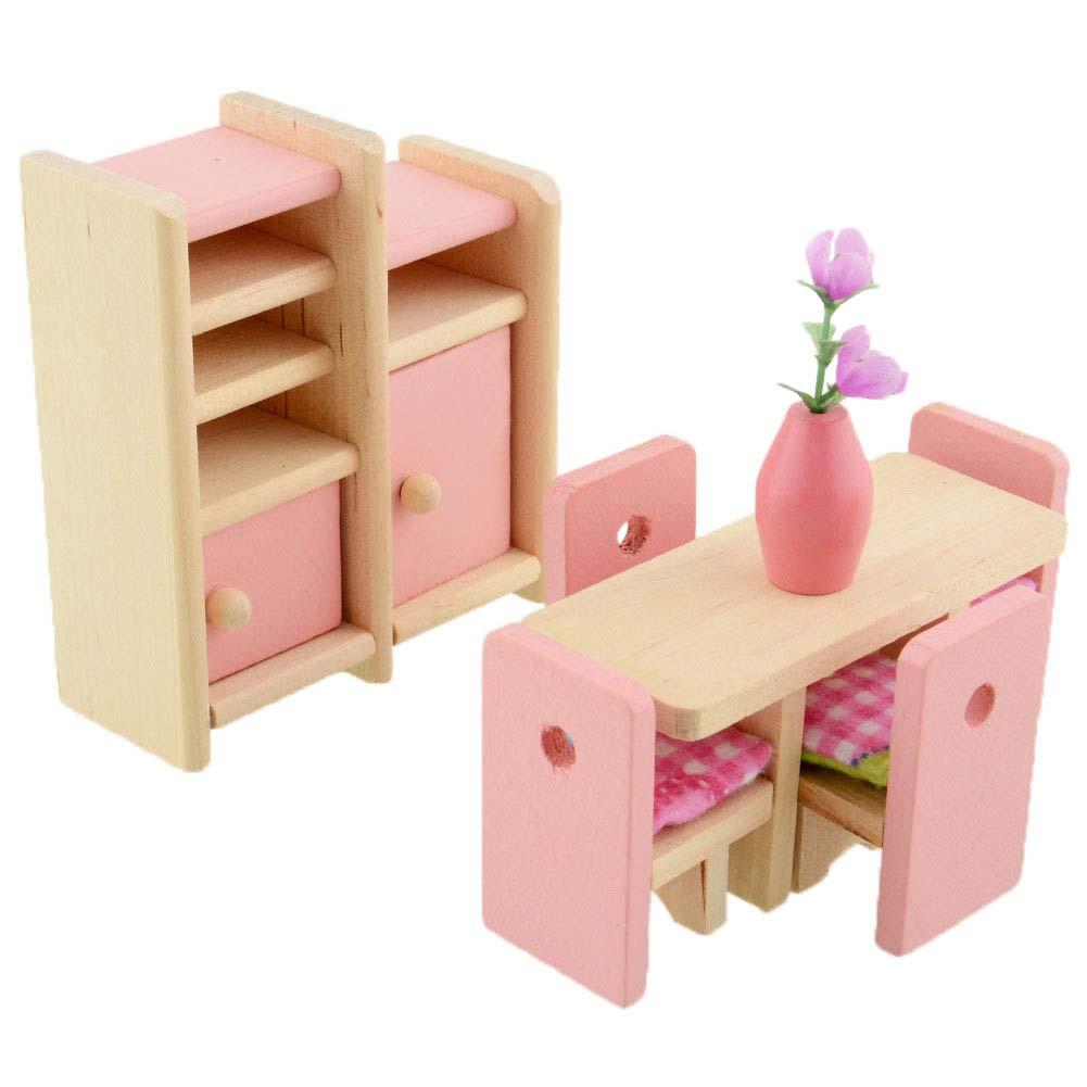 Giocattoli delicati in legno per mobili per case delle bambole Set in miniatura per bambini finta sale giochi accessori educativi per bambini: Restaurant set