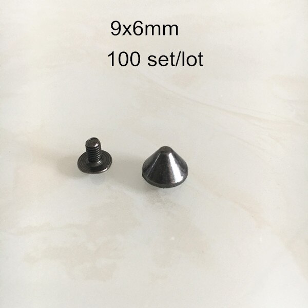 Ruuvata metalliset niittinastat, musta gunmetal punk rock piikkiniitti, luoti / härkäsarvi ruuvitappi, tee-se-itse-kengät, laukut, nahkakäsityöt: 9 x 6mm 100 setti