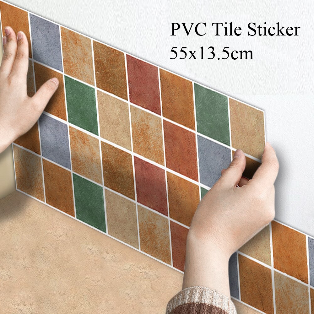 14Pcs/1 ㎡ Vintage Gekleurde Steen Keuken Tegel Stickers Badkamer Zelfklevende Muur Floor Decor Thuis Diy tegel Sticker