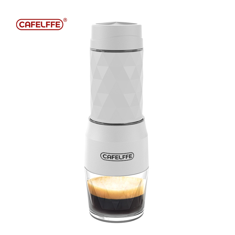 Cafelffe 3 in1 tragbare Kaffee maschine -/Kaltwasser manuelle Espresso maschine für Kapsel & Boden Handpresse Brauer Wandern Reisen: Weiß
