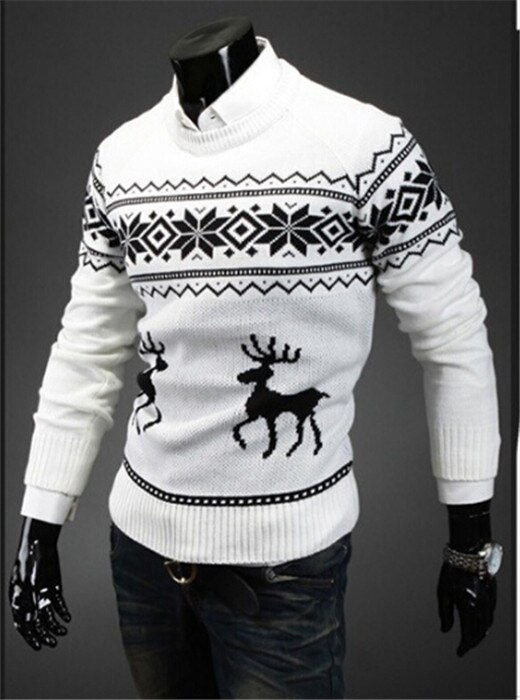 Mænd juletrøjer england stil herre sweater hjorte pullovere rensdyr sweater slim o-neck herre sweater: 4 / L
