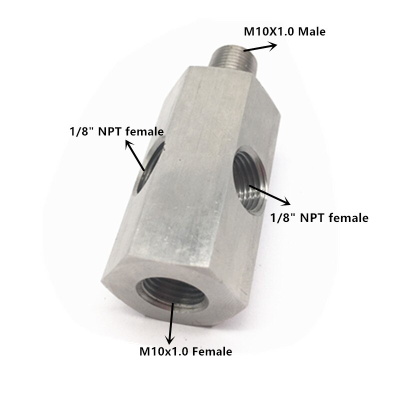 Oil Pressure Gauge Sender Adapter Two 1/8" NPT Female to M10x1.0 Male m10 fuel oil trans