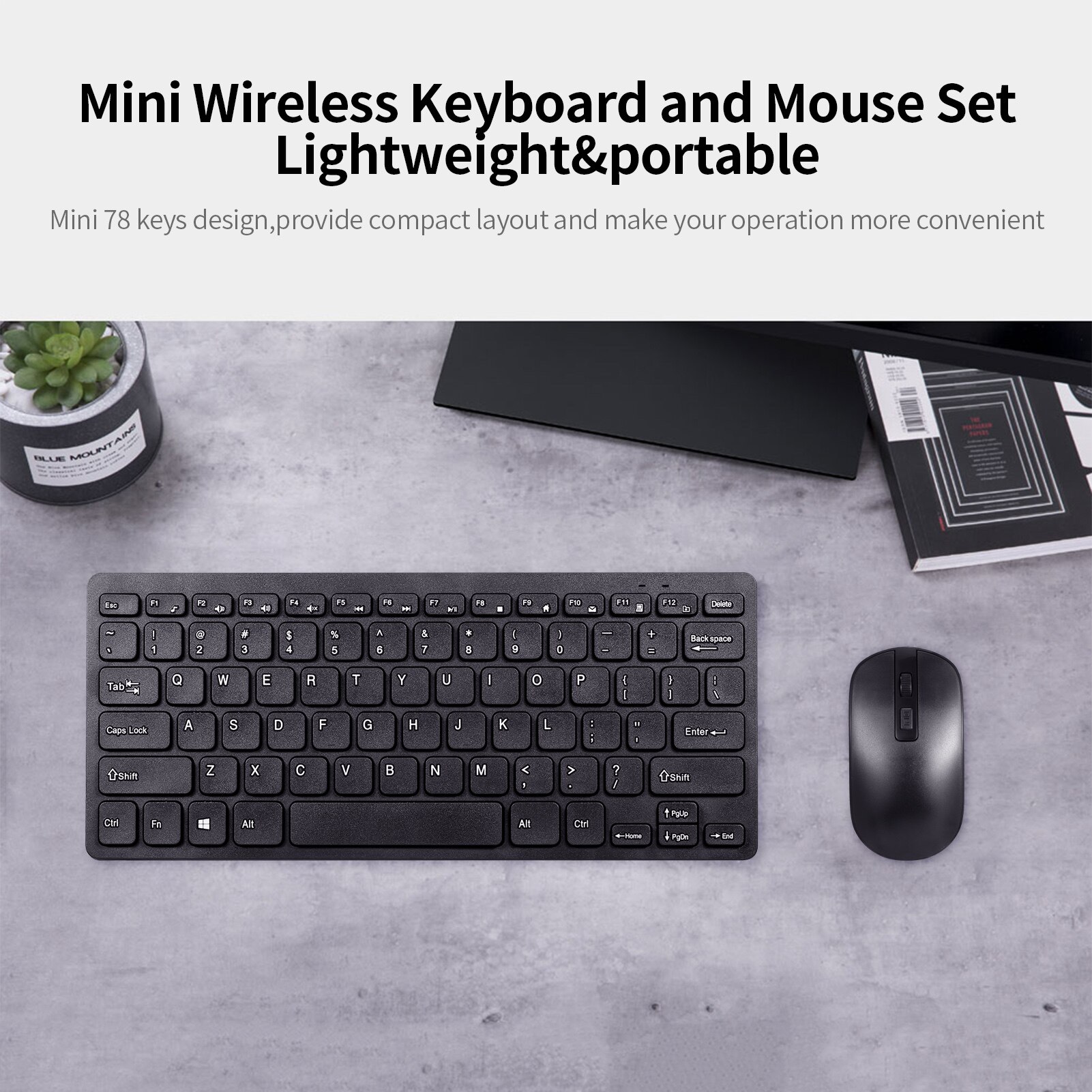 Portable KM901 Keyboard Mouse Combo 2.4G Wireless 78 Key Mini Keyboard and Mouse Set Ergonomic Office Combo