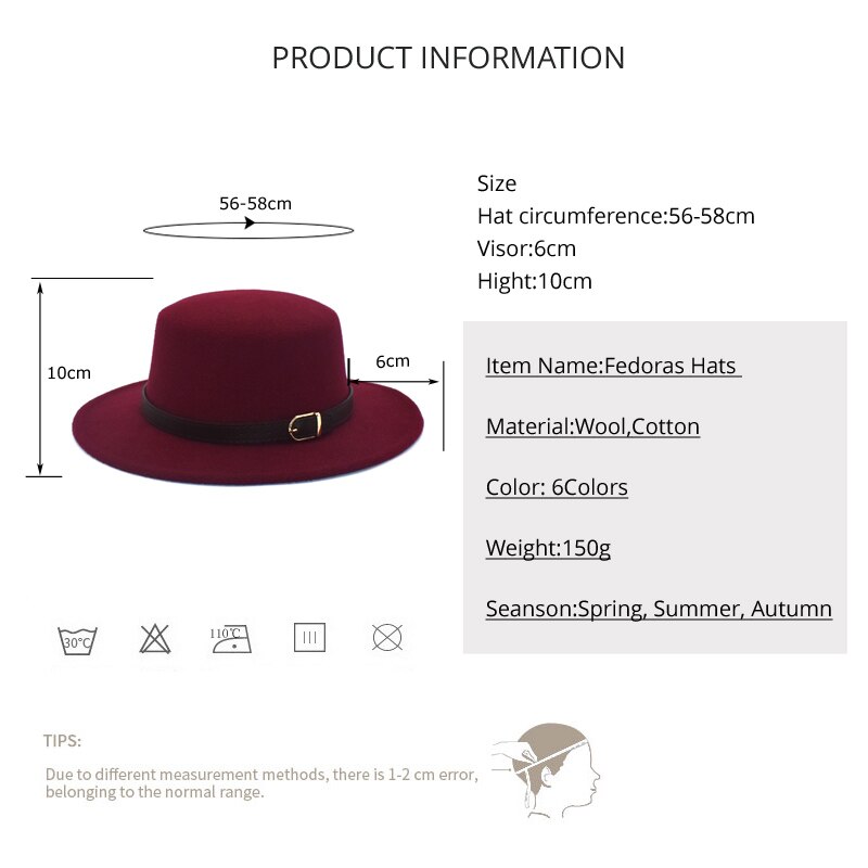 FUODRAO sombrero Fedora las mujeres Otoño Invierno ancho Vintage Ala sentía bombín de lana sombreros hombre Jazz sombrero negro sombrero rojo P25