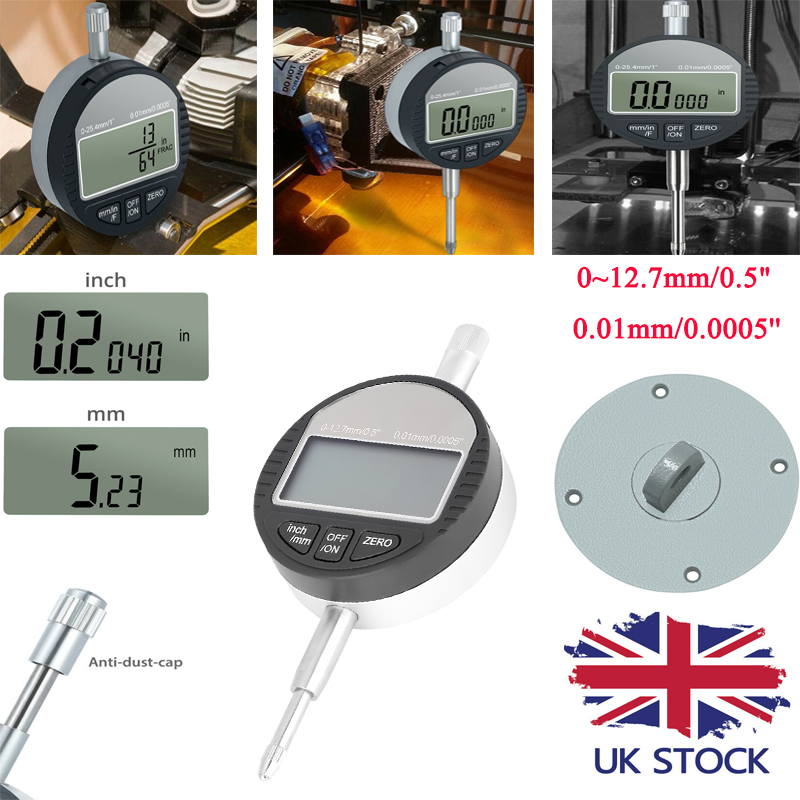 Digital Indicator 0-12.7mm/0.5'' Clock DTI 0.01mm/0.0005'' Electronic Micrometer Metric Inch Dial Indicator Gauge