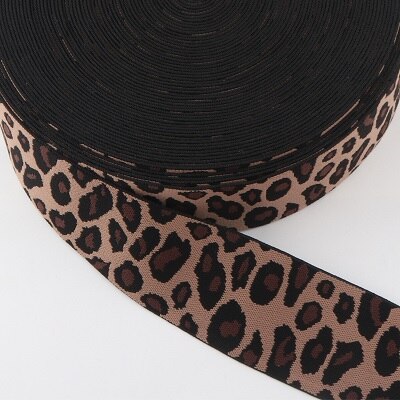 Bandas elásticas con estampado de leopardo 2,5 cm de espesor pantalones de goma suave cordón elástico 25mm para cinta para la cabeza cinturón Ropa Accesorios artesanales: dark coffee