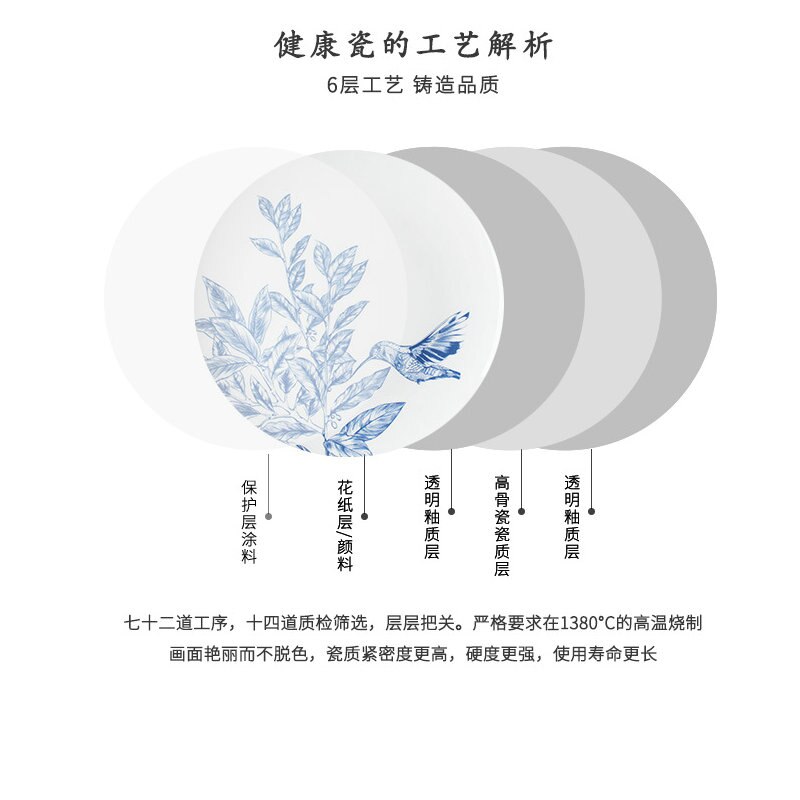 Ceramic Dinner Plate Chinese Style Bone China Plate Set Blue And White Porcelain Plates Daily Household Tableware