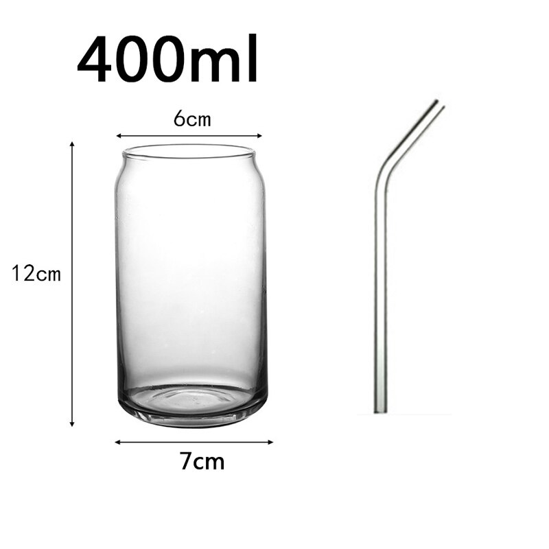 Vaso de vidrio con forma de lata para té, zumo, leche, café, 400/570ml, Juego de vasos de alta borosilicato, 2/3/4 piezas: 400ml cup With straw / x3