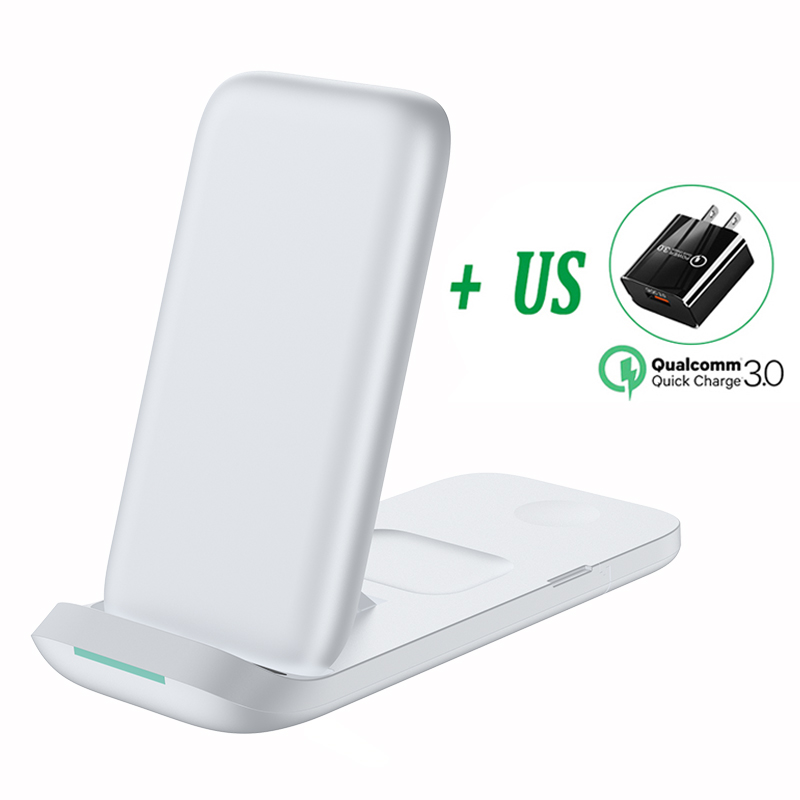 Chargeur sans fil pliable 30W 3 en 1, support pour iPhone 13 11 12 X Pro Max, chargeurs sans fil portables pour Apple Watch/AirPod 3: White with US Plug