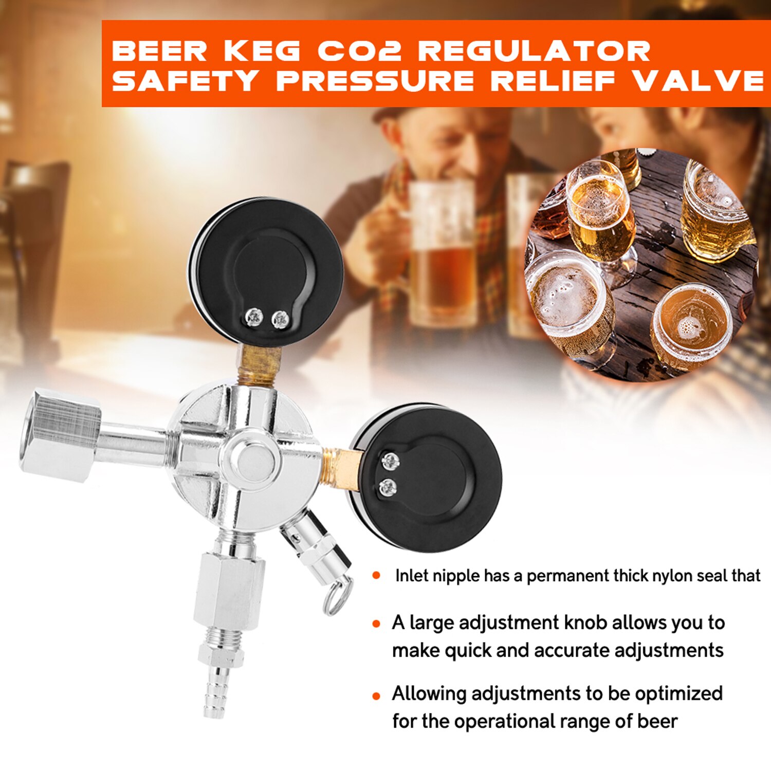 Beer Keg Co2 Regulator Safety Pressure Relief Valve 0-3000 Psi Tanks Pressure Adjustable Brewing Equipment CO2 Regulator