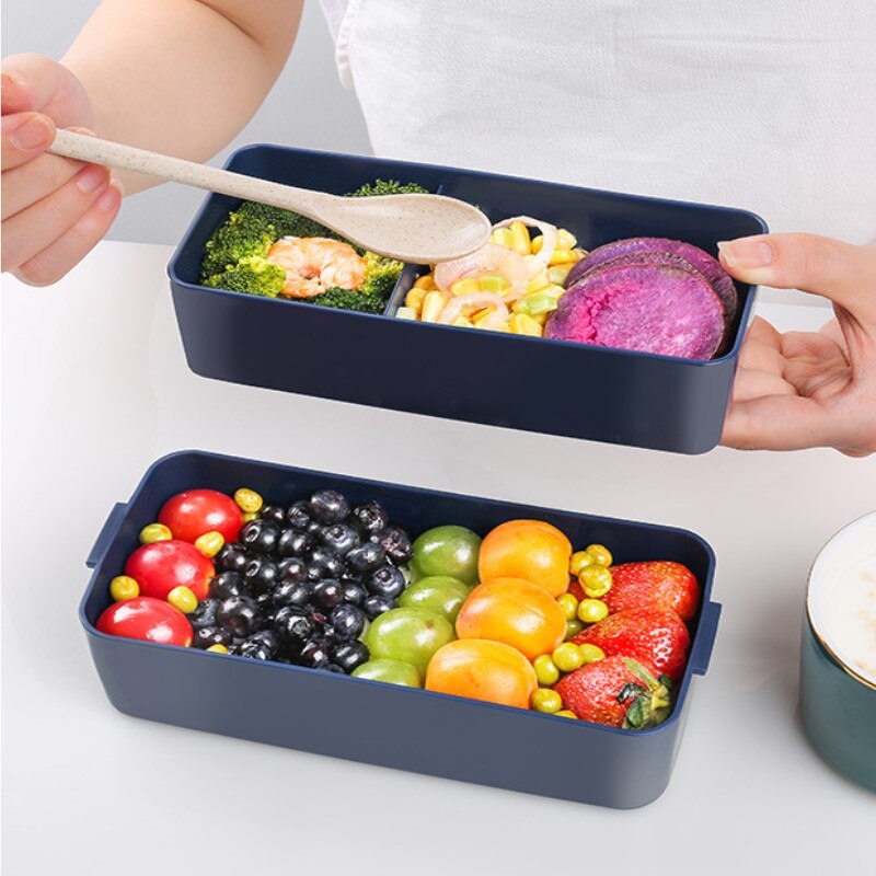 Keuken Koelkast Voedsel Vers Houden Doos Dubbele Laag Lunch Box Bento Box Plastic Kantoor Magnetron Lunchbox Verzegelde Servies