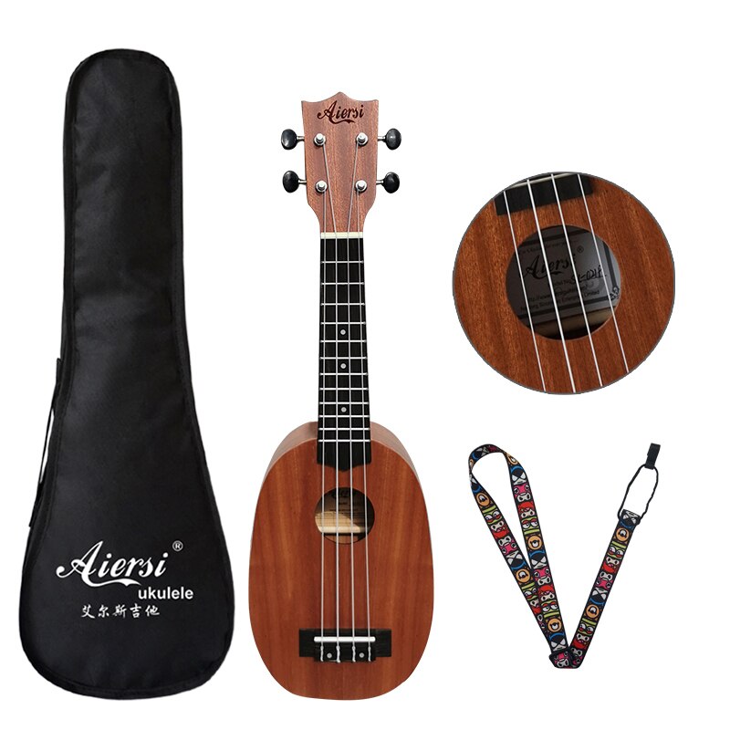 Aiersi mærke mahogni sopran ukulele guitar 21 tommer hawaiian ukulele med taske og rem: 21p taskerem