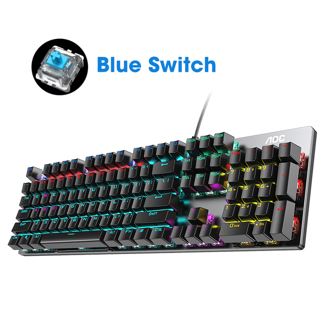 Clavier mécanique AOC GK410, axe vert, noir, axe thé, esports, touche complète, sans impact, pour jeu d&#39;ordinateur: Blue Switch