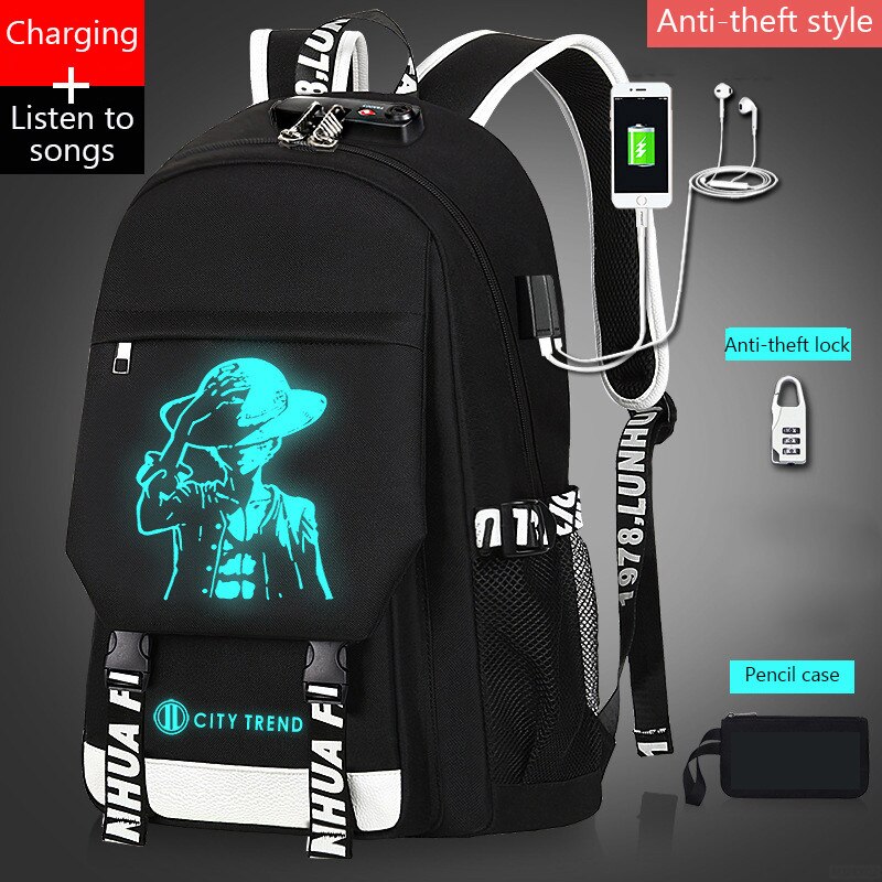 USB musique lumineux cartable unisexe pour adolescents sac à dos à sac d'école étudiant livre sac pour garçons filles
