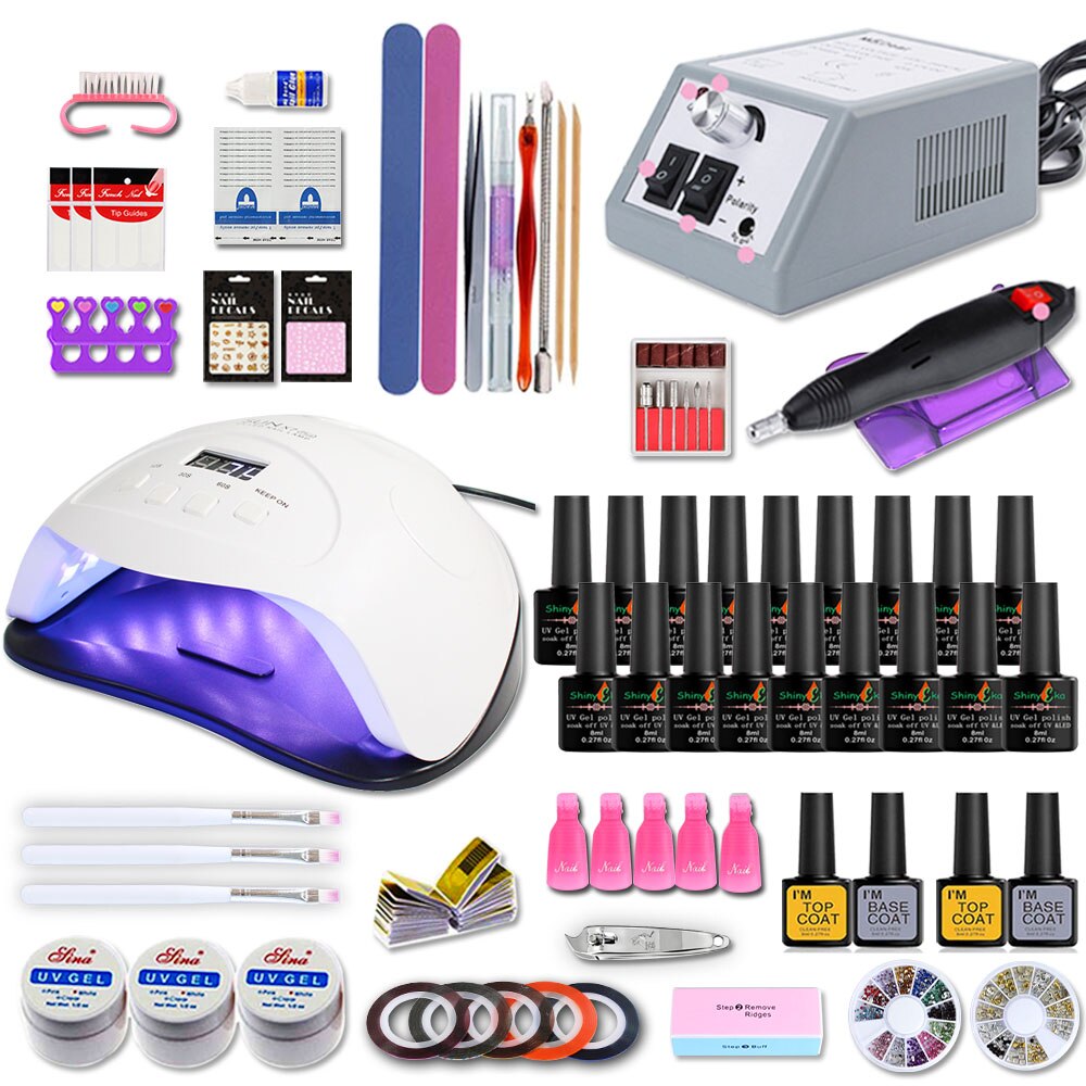 Nagelset för manikyr kit gel nagellack set med 35000/20000 rpm nagelborrmaskin 84/54w nagellampa nail art verktyg: 84w 18 färger set 7