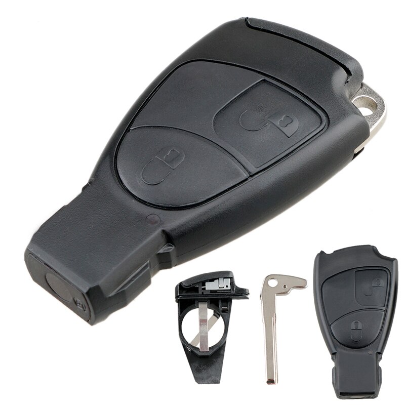 2 Buttons Car Key Fob Case Shell Smart Insert Key Remote Cover with Balde Battery Holder for Mercedes Benz E ML Class Sprinter