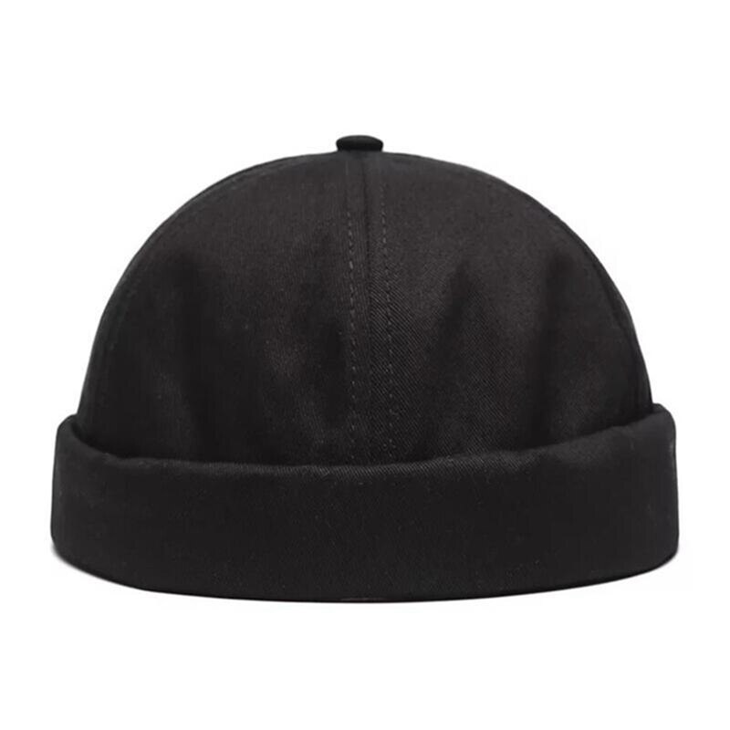 Spring Brimless Hats Hip Hop Beanie Skullcap Street Knitted Hat Women Men Acrylic Casual Solid Pumpkin Portable Melon Cap: BK