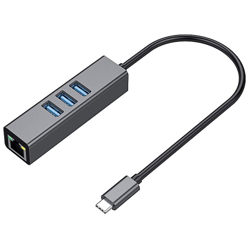 USB-C Naar Ethernet Adapter Met 3 Usb-poort, type C Hub Met RJ45 Ethernet Netwerk M Ultiport 4-In-1