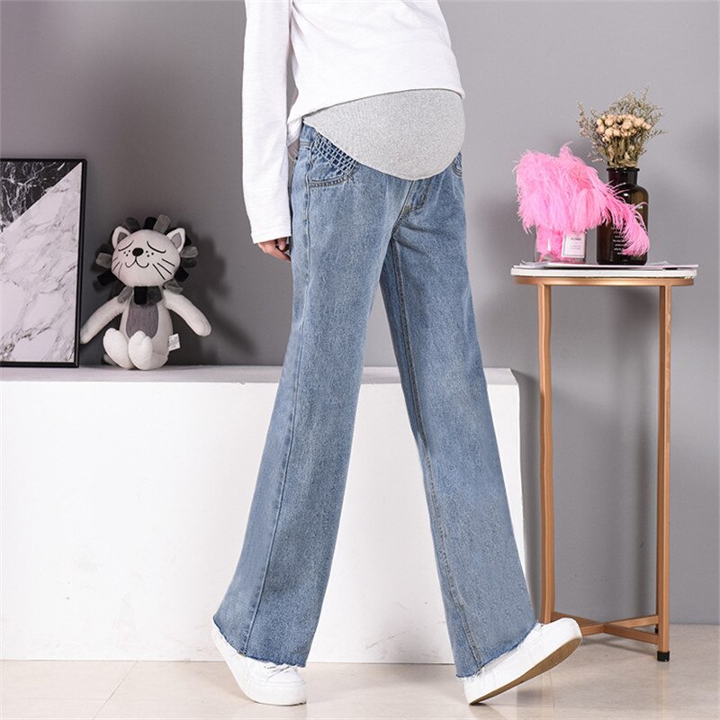 Maternity Women Pants Autumn Jeans Denim Full Length Boot Cut Adjustable Elastic Waist Pants Pregnancy Belly Care Trousers