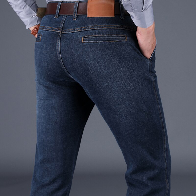 Stijl herenboetiek dikke denim jeans business casual rechte zware heren effen broeken plus maat 30-42