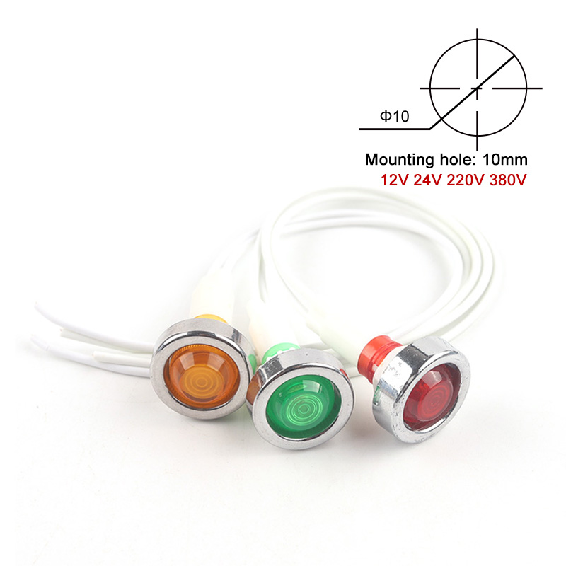 5PCS Guiding Signal Lamp 12V 24V 220V 380V 10mm Power Indicator Panel Mount Red Green Yellow LED Indicator Mounting Hole 10mm
