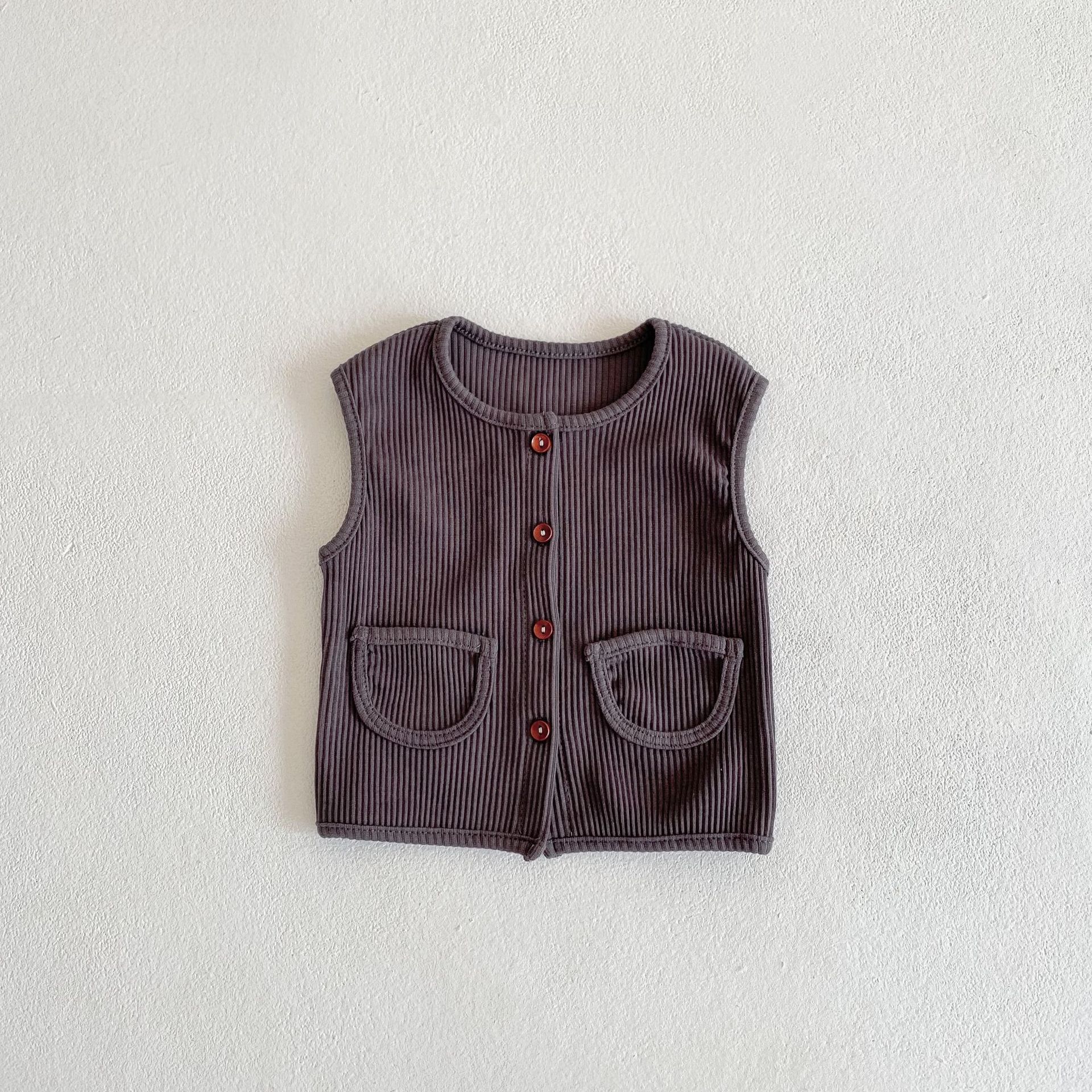 2022 Lente Herfst Baby Leuke Effen Kleur Katoenen Vest Baby Meisjes Jongens Casual Geribbelde Katoenen Kleding Pasgeboren Mode Jas: grey / 6M 66cm