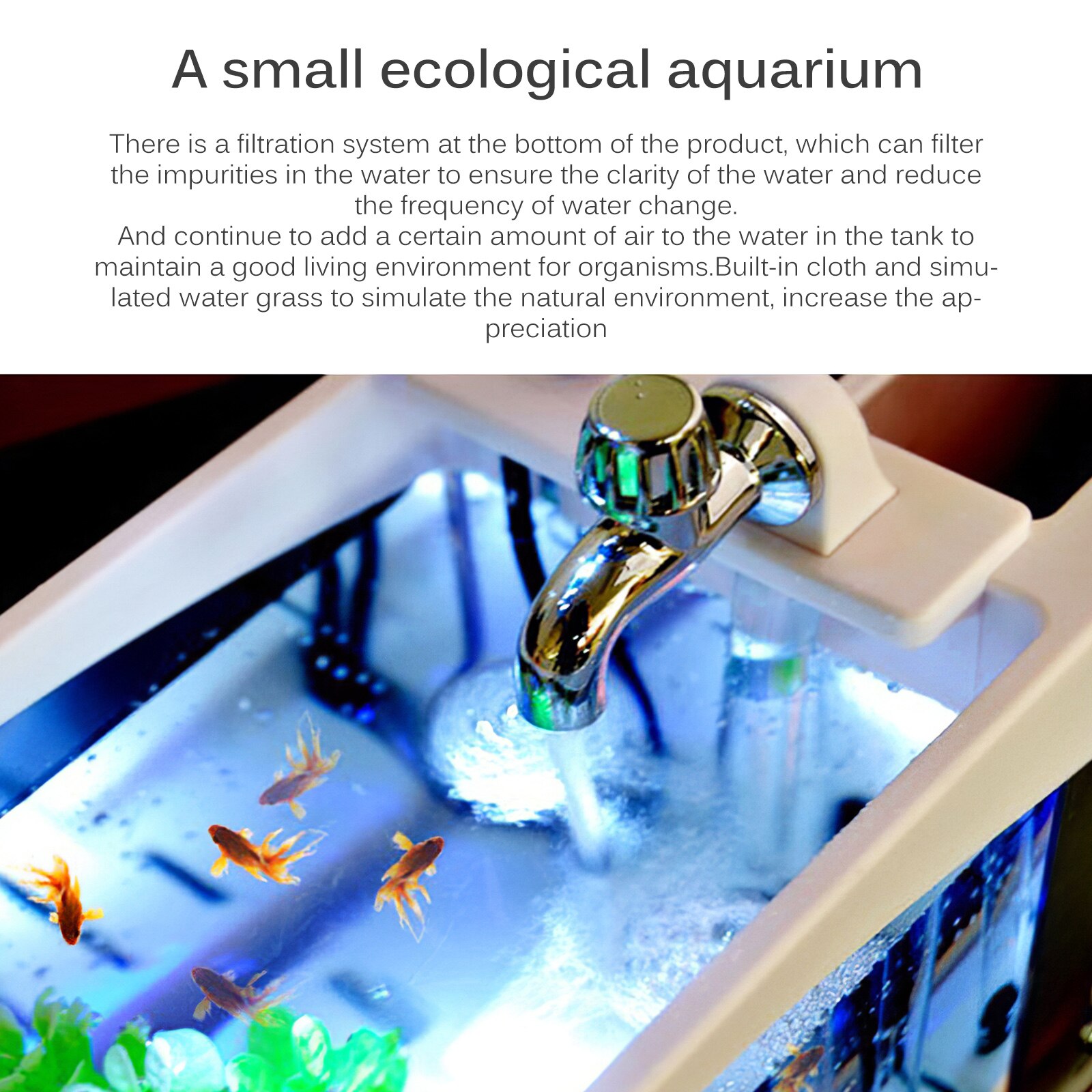 USB Desktop Mini Aquarium Fish Tank Beta Aquarium With LED Light LCD Display Screen And Clock Fish Tank Decoration