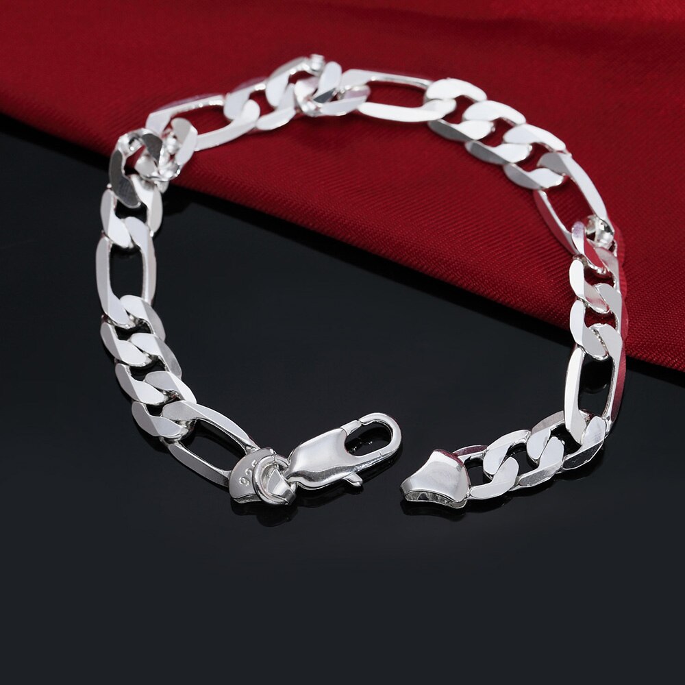 Nuovo bracciale in argento Sterling 925 bracciale in oro 18 carati 8MM bracciale uomo e donna gioielli con ciondolo regalo di nozze: Silver