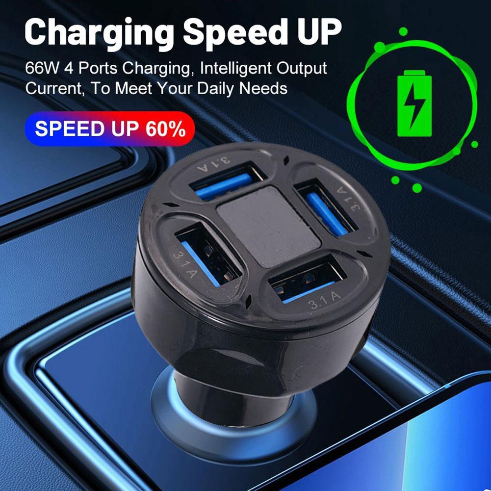 Car Charger 3.1A Four In One 4-port Vehicle Charger With Display One Digital Trailer Ports And Multiple With Voltage Q1X9