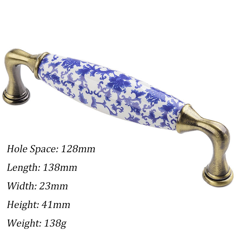 Tiradores de cerámica para armarios y cajones, pomos de puerta redondos con flores azules, tiradores de muebles Vintage, tiradores de armario de bronce antiguo: YELLOW