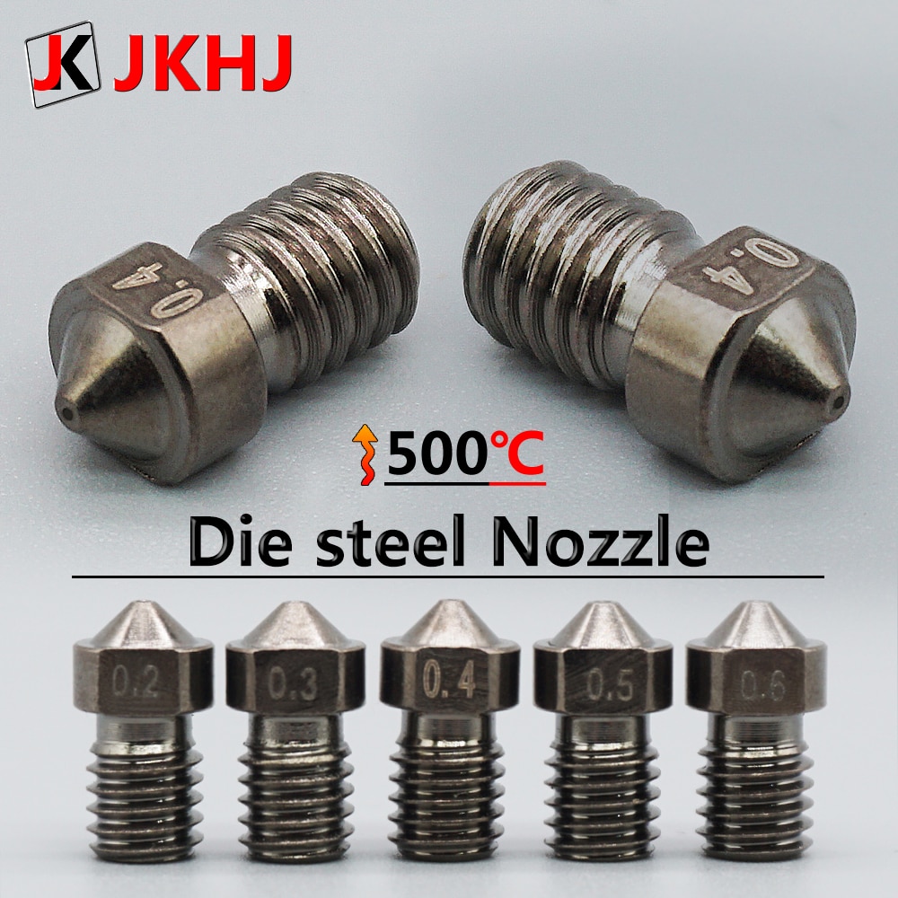 3D Printer Parts Nozzle E3D V6 Die Steel Nozzle V5 High Temperature Hardened Steel Nozzle M6 Thread 0.2/0.3/0.4/0.5/0.6 1.75mm