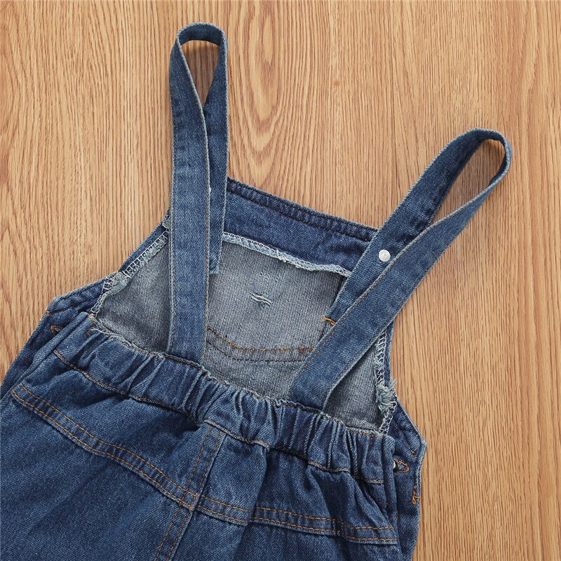 Estate Del Bambino Dei Capretti Del Bambino Delle Ragazze Tute E Salopette Pagliaccetto Fiori di Stampa Blu Denim Pantaloni Dritti Lunghi Tute E Tute Da Palestra Della Ragazza Del Bambino