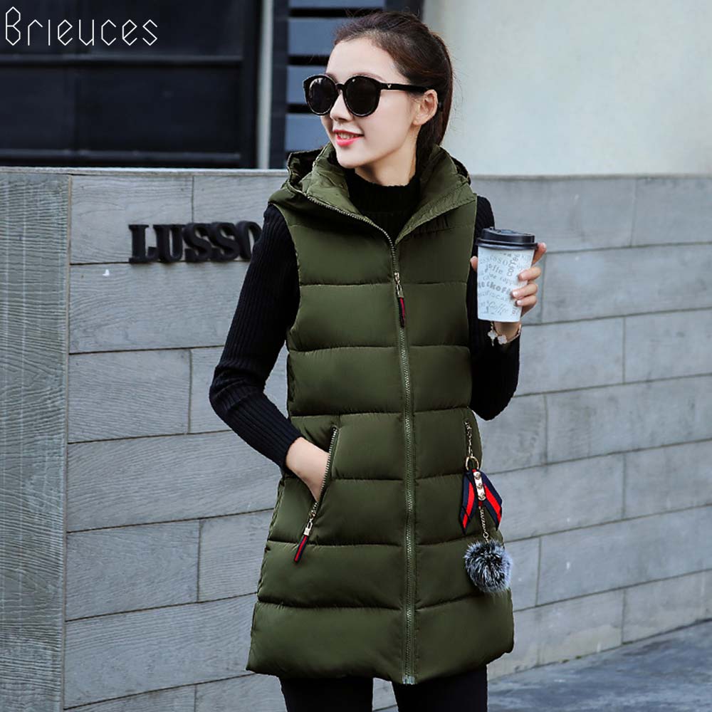 Brieuces herfst winter vest dames katoen halflang wintervest capuchon dames casual jas plus maat s -3xl: Legergroen / S