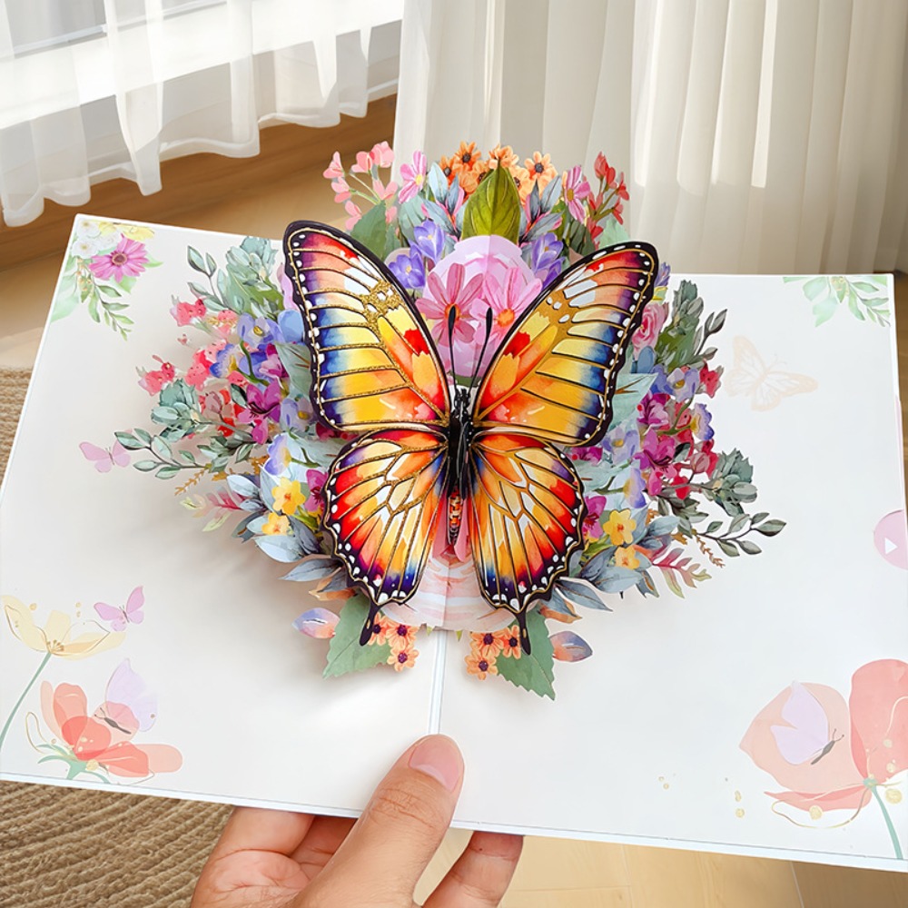 Tarjeta emergente con forma de mariposa en 3D, tarjeta de felicitación con los mejores deseos, para el día de la madre: YELLOW