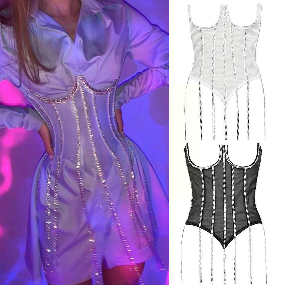 Transparent Lace Girdle,European And Girls Trendy Wrap Chest Straps Vest,flashing Lace Waistcoat Diamonds,lace And Shap R4T5