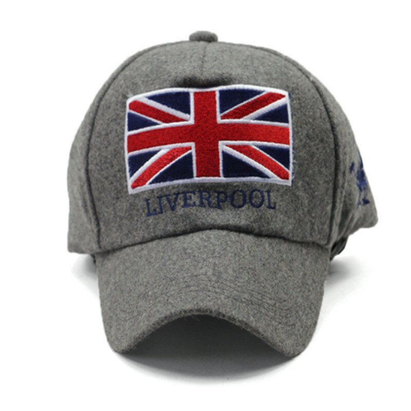 Arrivals Winter Baseball Cap Men Liverpool Warm Felt Bone Snapback Hat Women Gorras Snap Backs With England Flag for Autumn: Gray