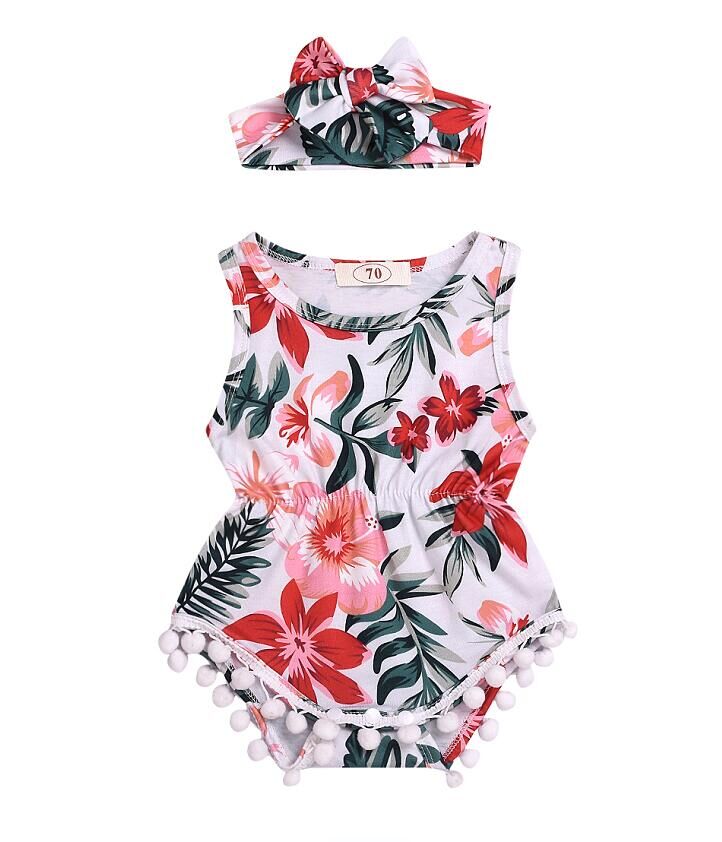 Kid Baby Meisje 0-18M Bloemen Mouwloze Romper Bloemen Jumpsuit Hoofdband Outfit Kleding Baby Kleding