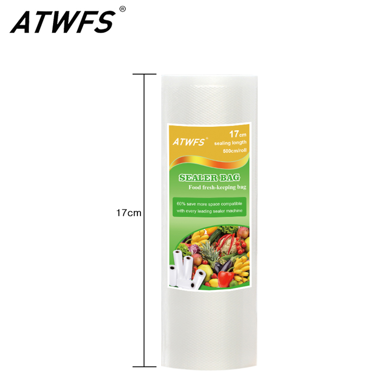 ATWFS 17 cm * 500 cm/Roll Voedsel Vacuüm Zakken Voedsel Saver Vacuum Sealer Zakken Vacuüm Verpakking tassen