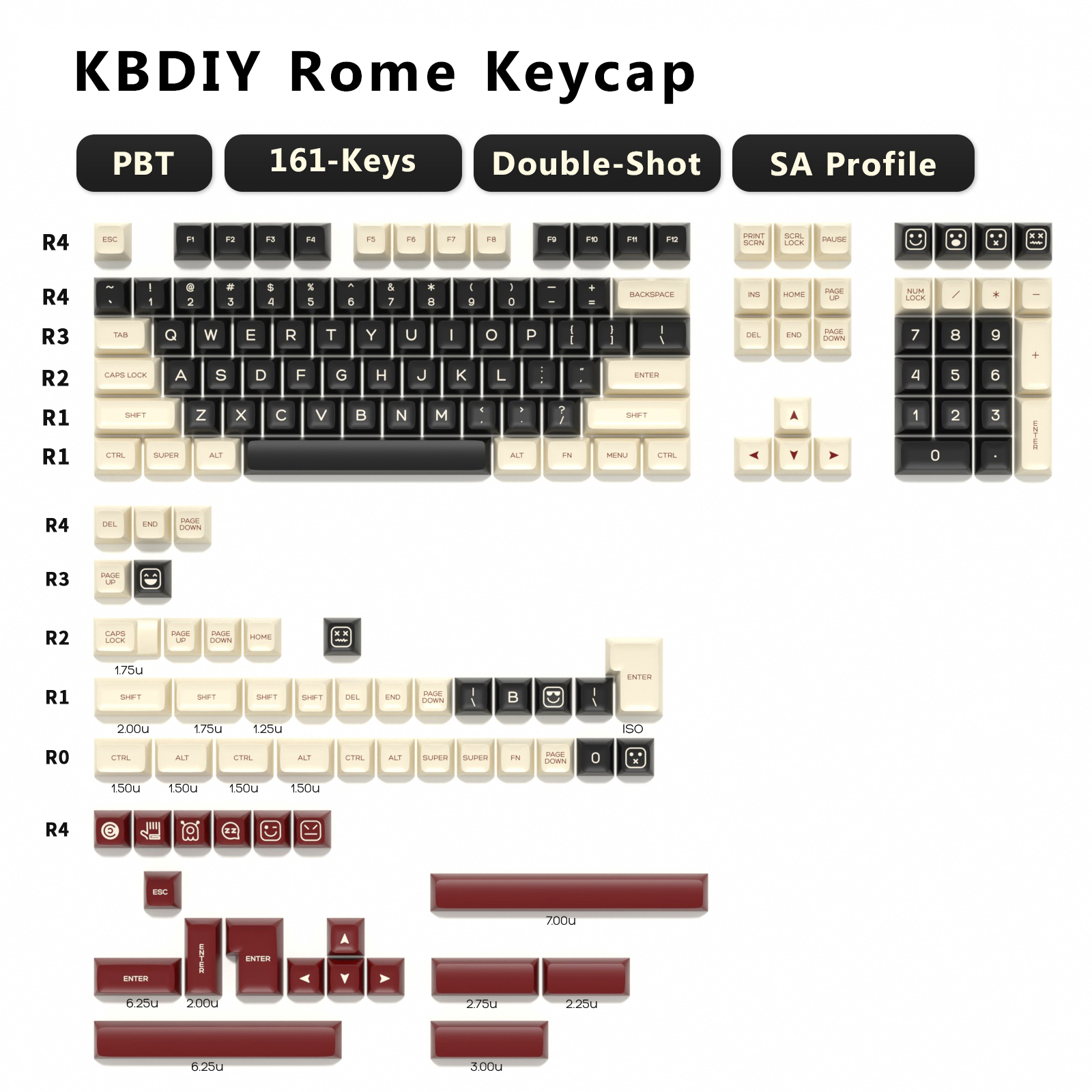 KBDiy 161 Keys/Set SA Profile GMK BOW Keycap Set Double Shot White Keycaps Custom ISO PBT for Mechanical Keyboard for MX Switch: BROWN