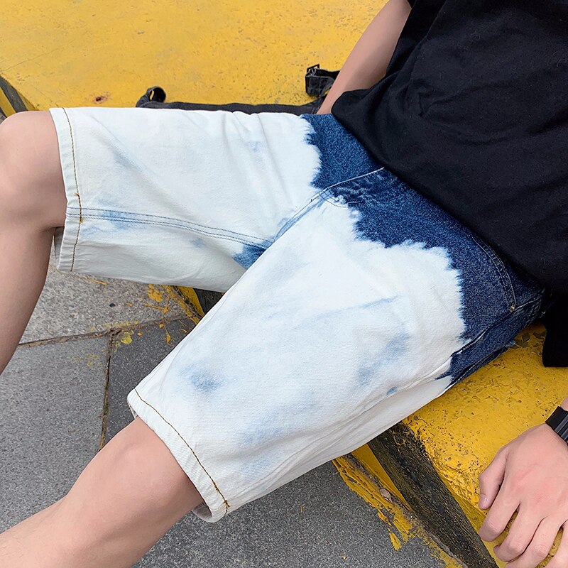 Men Jeans Shorts Blue White Panelled Mens Color Denim Short Streetwear Male Summer Trousers