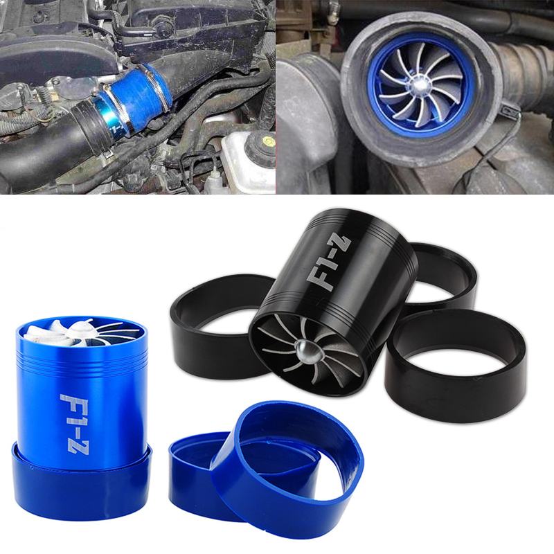 Filtro de aire Universal para coche de 75x64mm, ventilador de admisión con doble hélice, supercargador de ahorro de Gas y combustible para turbocargador