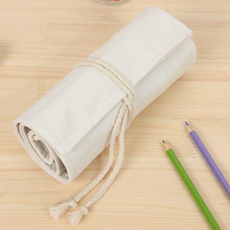36/48 hål diy soild pennväska canvas pennfodral målning ritning stationär rulle påse smink pensel pennhållare förvaring etui