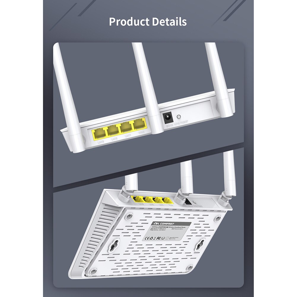 Comfast cf -wr613n v3 300 mbps draadloze router extender, breder, 3 antennes, 2.4 ghz wifi-signaalversterker, repeater