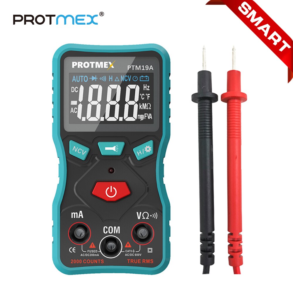 Protmex PTM19A Digitale Smart Multimeter, LCD Display True-RMS Multitester AC DV Spannung Strom Widerstand Tester
